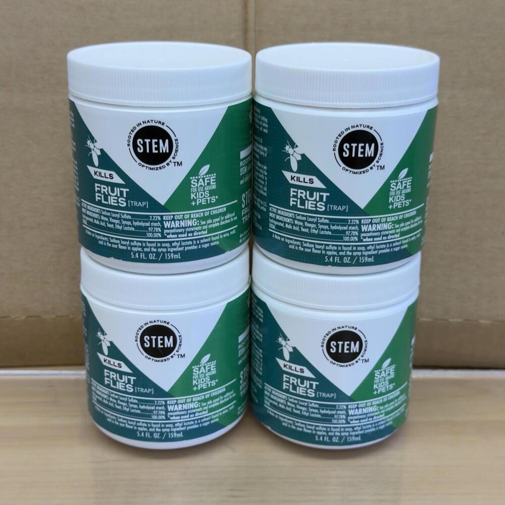 STEM Fruit Fly Trap Kills Fast Plant-Based Formula 5.4 fl oz Each - Lot of 4